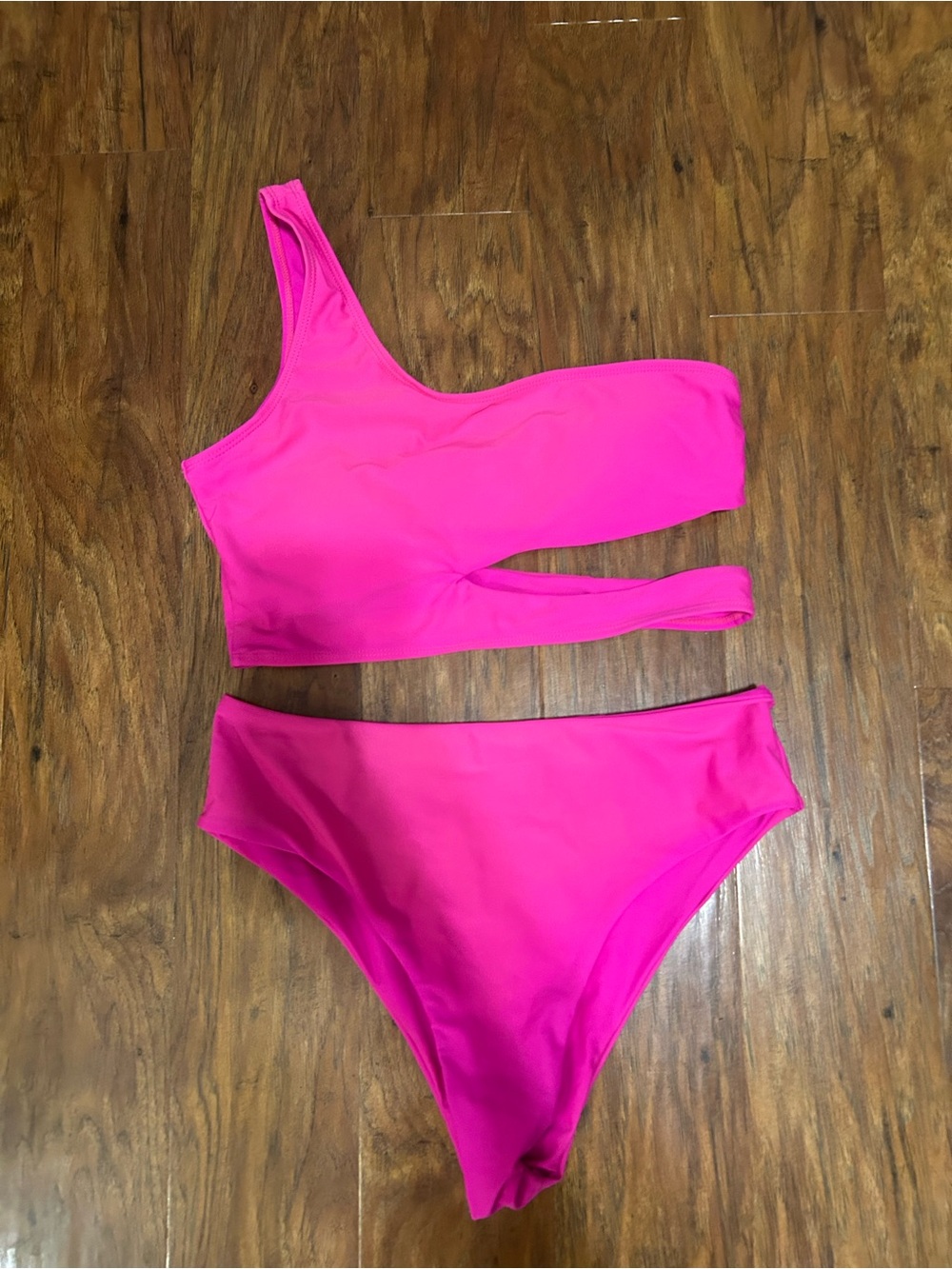 Hot Pink Bikini Neon Spring Break Summer Party Barbie Pool One-Shoulder Cutout